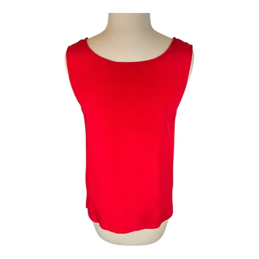 Vintage Nora Noh Red Sleeveless 100% Silk Tank Top Size Small Classic Work Wear - Picture 8 of 9